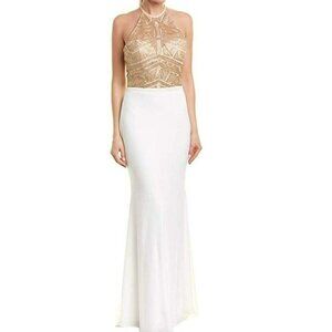 Issue Embroidered Sequin Bodice Gown Ivory Gold Size 6 NWT